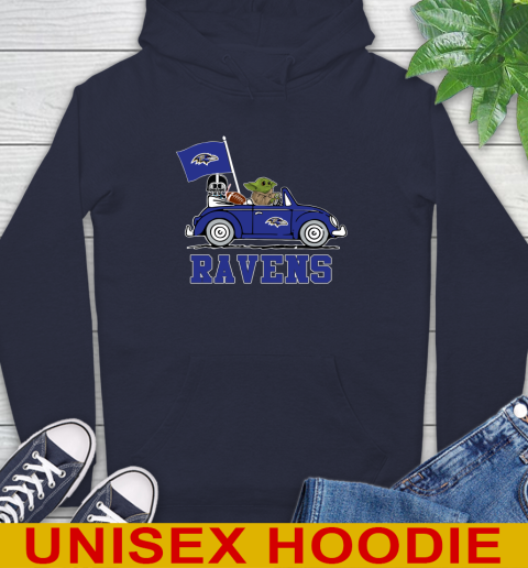 NFL Football Baltimore Ravens Darth Vader Baby Yoda Driving Star Wars Shirt Hoodie 4
