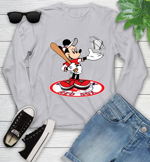 MLB Baseball Boston Red Sox Cheerful Mickey Disney Shirt Youth Long Sleeve 5