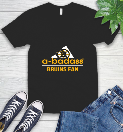 NHL A Badass Boston Bruins Fan Adidas Hockey Sports V-Neck T-Shirt