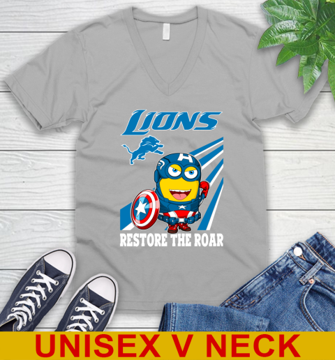 NFL Football Detroit Lions Captain America Marvel Avengers Minion Shirt V-Neck T-Shirt 3