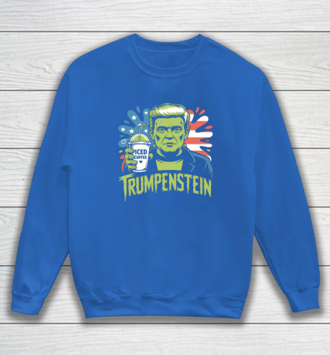 Trumpenstein Funny Iced Coffee Drink Halloween 4th of July USA Flag Sweatshirt 5