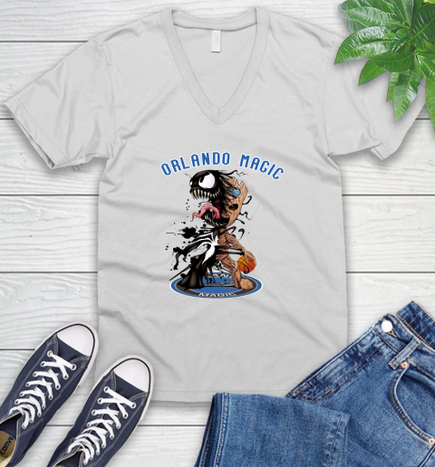 NBA Orlando Magic Basketball Venom Groot Guardians Of The Galaxy V-Neck T-Shirt