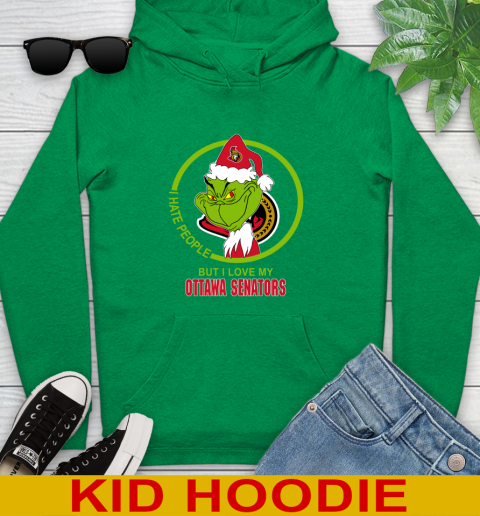 Ottawa Senators NHL Christmas Grinch I Hate People But I Love My Favorite Hockey Team Youth Hoodie 8
