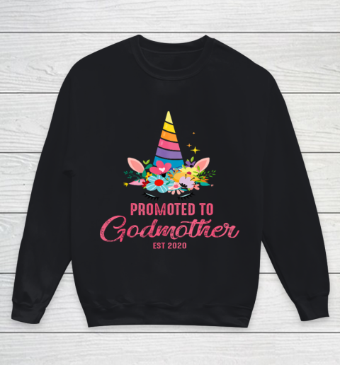 Womens Promoted To Godmother 2020 Costume Unicorn Baby Shower Gift Youth Sweatshirt