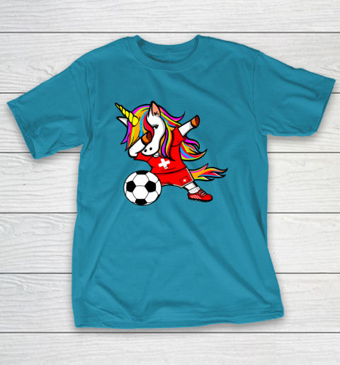 Dabbing Unicorn Switzerland Football Swiss Flag Soccer T-Shirt 20