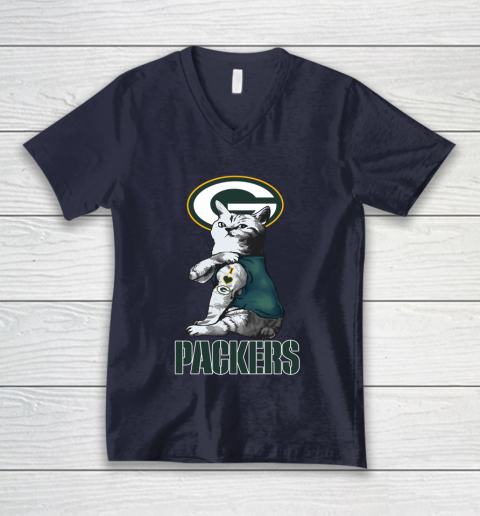 NFL Football My Cat Loves Green Bay Packers V-Neck T-Shirt 2