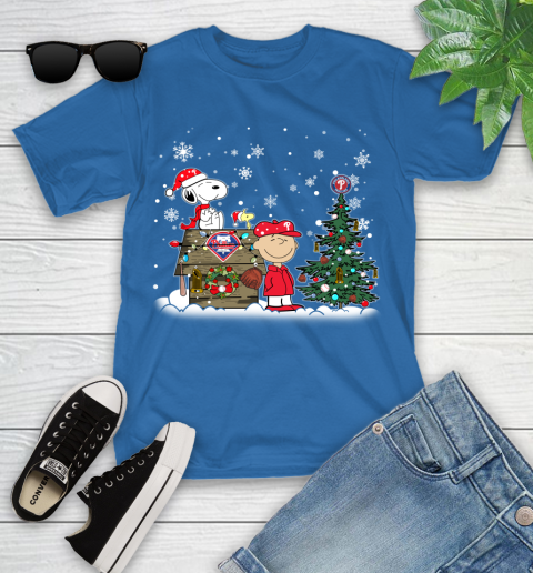 MLB Philadelphia Phillies Snoopy Charlie Brown Christmas Baseball Commissioner's Trophy Youth T-Shirt 12