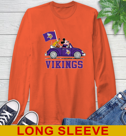 NFL Football Minnesota Vikings Pluto Mickey Driving Disney Shirt Long Sleeve T-Shirt - Image 6