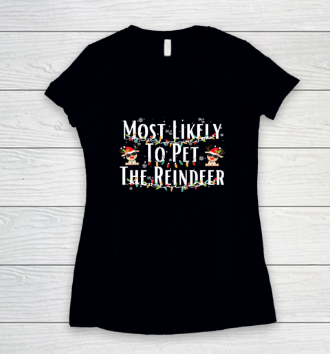 Most Likely To Family Christmas Pjs Matching Women's V-Neck T-Shirt