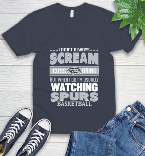 San Antonio Spurs NBA Basketball I Scream Cuss Drink When I'm Watching My Team V-Neck T-Shirt 8