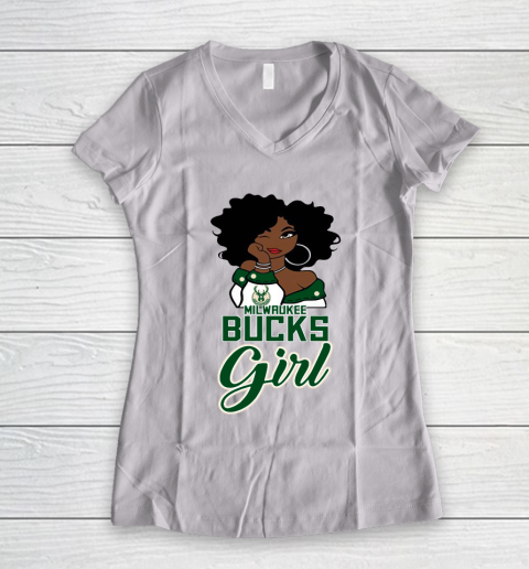 Milwaukee Bucks Girl NBA Women's V-Neck T-Shirt 2