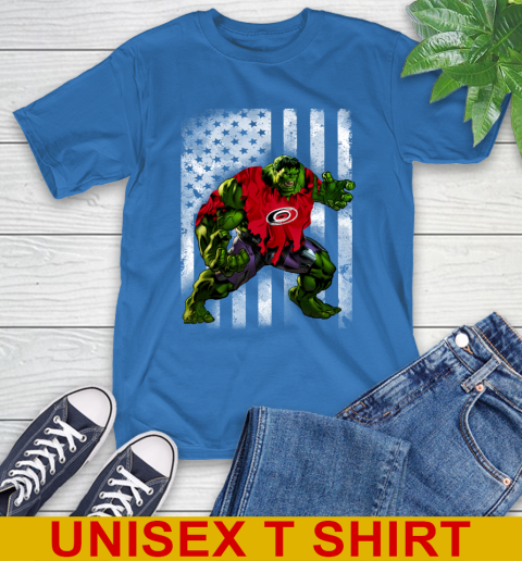 Carolina Hurricanes Hulk Marvel Avengers NHL Hockey American Flag T-Shirt 11