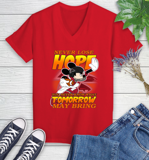 Atlanta Falcons NFL Football Mickey Disney Never Lose Hope (1) Women's V-Neck T-Shirt 11