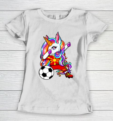 Dabbing Unicorn Macedonia Soccer Fans Jersey Flag Football Women's T-Shirt