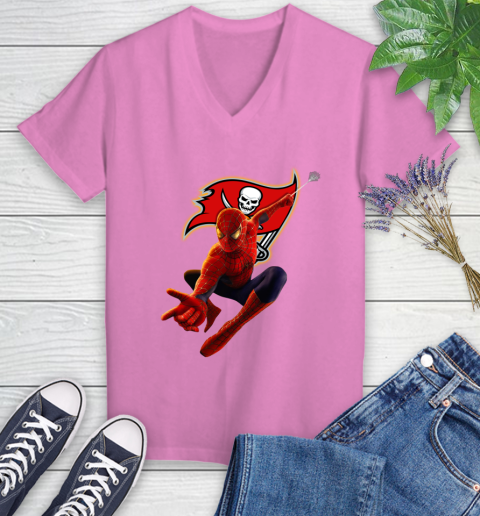 NFL Spider Man Avengers Endgame Football Tampa Bay Buccaneers Women's V-Neck T-Shirt 14