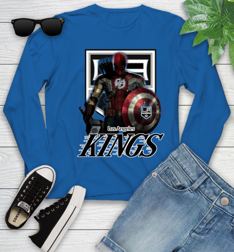 NHL Captain America Thor Spider Man Hawkeye Avengers Endgame Hockey Los Angeles Kings Youth Long Sleeve 9