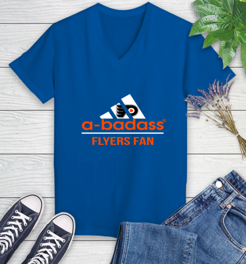 NHL A Badass Philadelphia Flyers Fan Adidas Hockey Sports Women's V-Neck T-Shirt 10