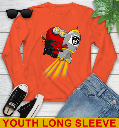 NBA Basketball Brooklyn Nets Deadpool Minion Marvel Shirt Youth Long Sleeve 3