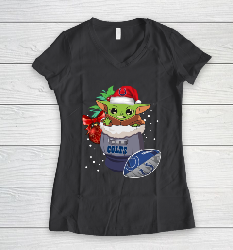 Indianapolis Colts Christmas Baby Yoda Star Wars Funny Happy NFL Women's V-Neck T-Shirt 8