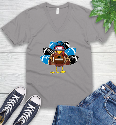Carolina Panthers Turkey Thanksgiving Day V-Neck T-Shirt 4