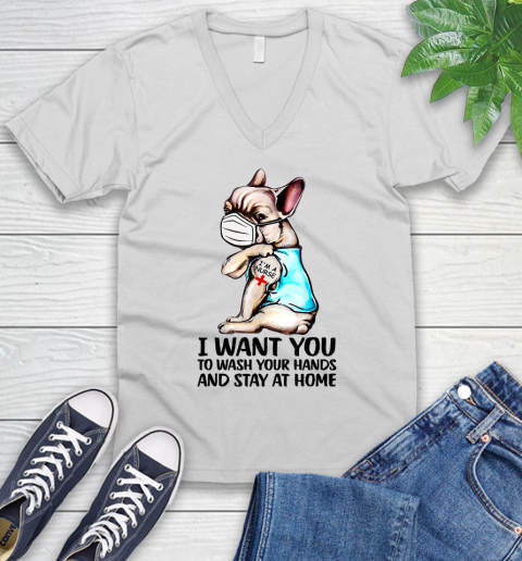 Nurse Shirt French Bulldog I'm A Nurse Tattoo Wash Your Hands Funny T Shirt V-Neck T-Shirt