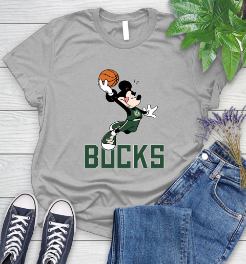 NBA Basketball Milwaukee Bucks Cheerful Mickey Mouse Shirt Women's T-Shirt 5
