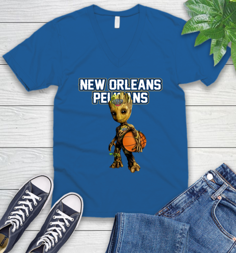 New Orleans Pelicans NBA Basketball Groot Marvel Guardians Of The Galaxy V-Neck T-Shirt 6