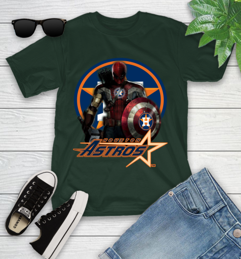 MLB Captain America Thor Spider Man Hawkeye Avengers Endgame Baseball Houston Astros Youth T-Shirt 5