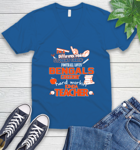 Cincinnati Bengals NFL I'm A Difference Making Student Caring Football Loving Kinda Teacher V-Neck T-Shirt 5