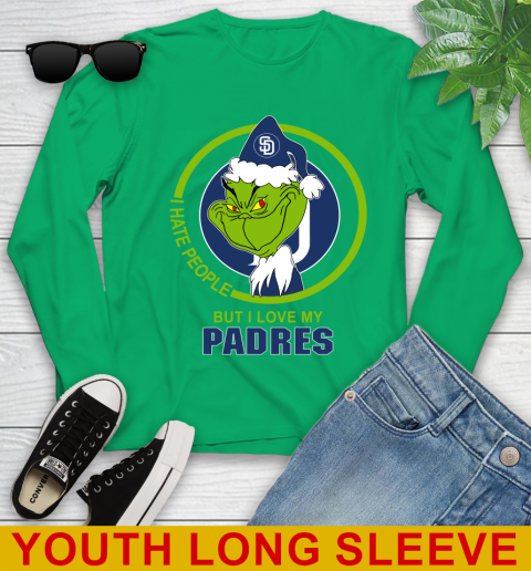 San Diego Padres MLB Christmas Grinch I Hate People But I Love My Favorite Baseball Team Youth Long Sleeve 7
