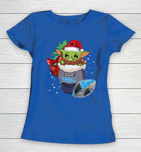 Carolina Panthers Christmas Baby Yoda Star Wars Funny Happy NFL Women's T-Shirt 9