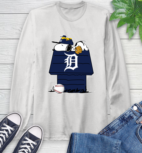 MLB Detroit Tigers Snoopy Woodstock The Peanuts Movie Baseball T Shirt Long Sleeve T-Shirt