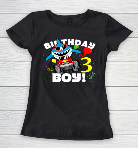 Kids 3 Year Old 3rd Shark Monster Truck Birthday Party For Boys Women's T-Shirt