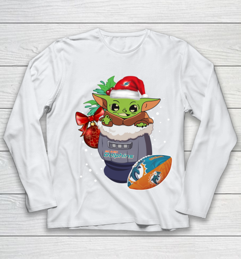 Miami Dolphins Christmas Baby Yoda Star Wars Funny Happy NFL Youth Long Sleeve 2