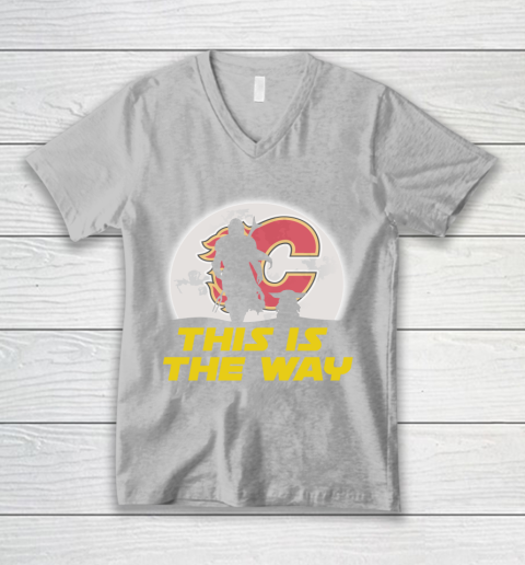 Calgary Flames NHL Ice Hockey Star Wars Yoda And Mandalorian This Is The Way V-Neck T-Shirt 3