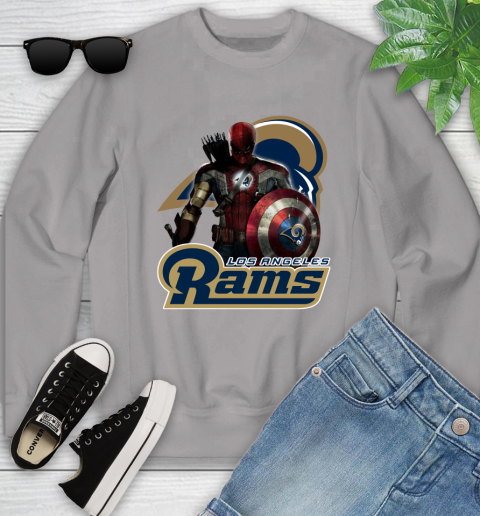 NFL Captain America Thor Spider Man Hawkeye Avengers Endgame Football Los Angeles Rams Youth Sweatshirt 4