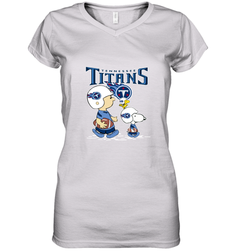 Tennessee Titans Let's Play Football Together Snoopy NFL Women's V-Neck T-Shirt
