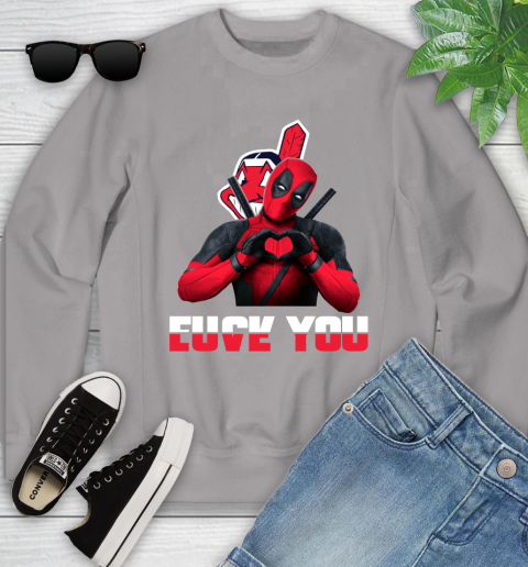 MLB Cleveland Indians Deadpool Love You Fuck You Baseball Sports Youth Sweatshirt 3