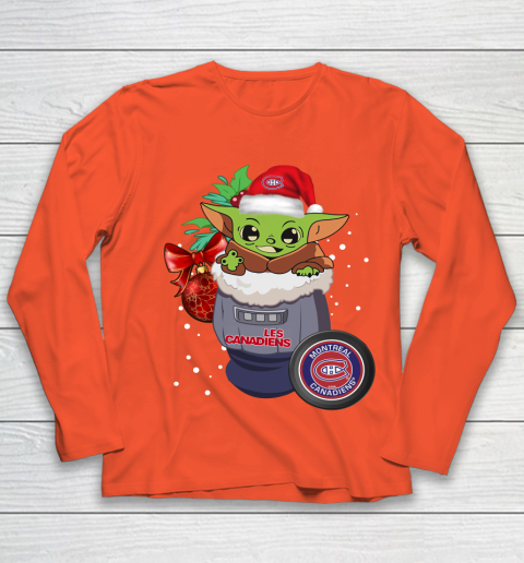 Montreal Canadiens Christmas Baby Yoda Star Wars Funny Happy NHL Youth Long Sleeve 4