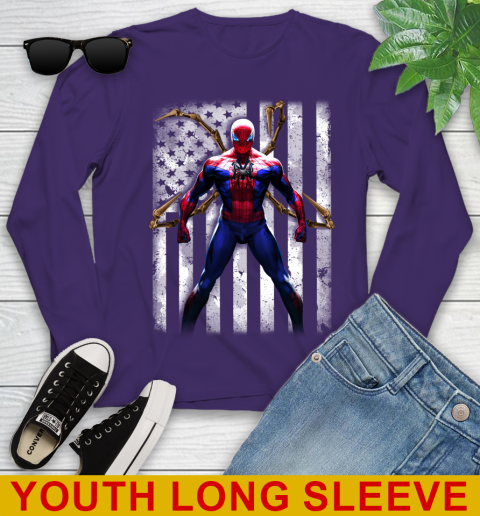 MLB Baseball New York Yankees Spider Man Avengers Marvel American Flag Shirt Youth Long Sleeve 4