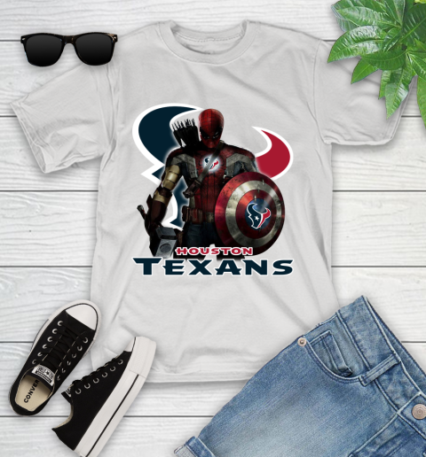 NFL Captain America Thor Spider Man Hawkeye Avengers Endgame Football Houston Texans Youth T-Shirt