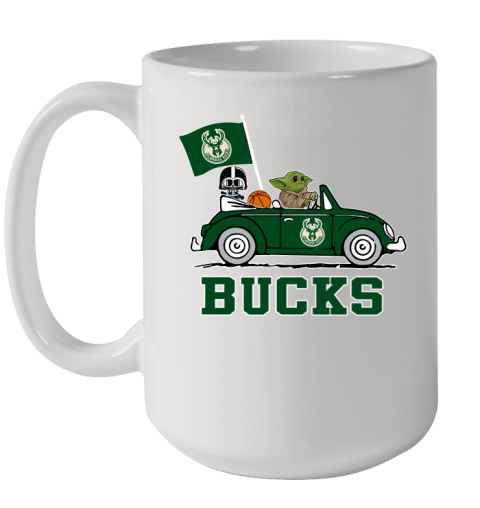 NBA Basketball Milwaukee Bucks Darth Vader Baby Yoda Driving Star Wars Shirt Ceramic Mug 15oz