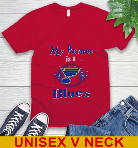 NHL Hockey Harry Potter My Patronus Is A St.Louis Blues V-Neck T-Shirt 6