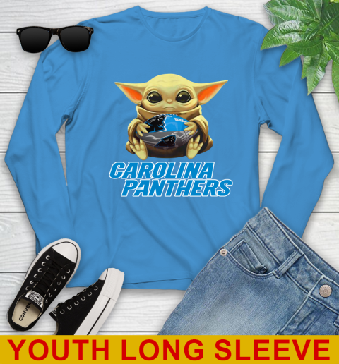 NFL Football Carolina Panthers Baby Yoda Star Wars Shirt Youth Long Sleeve 8