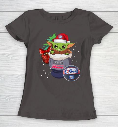 Philadelphia 76ers Christmas Baby Yoda Star Wars Funny Happy NBA Women's T-Shirt 8