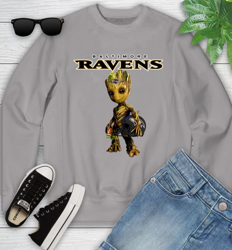 Baltimore Ravens NFL Football Groot Marvel Guardians Of The Galaxy Youth Sweatshirt 4