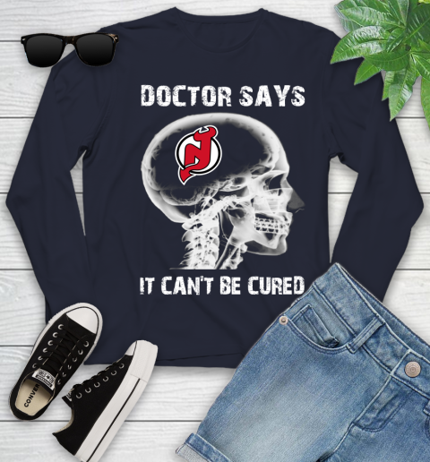 NHL New Jersey Devils Hockey Skull It Can't Be Cured Shirt Youth Long Sleeve 2