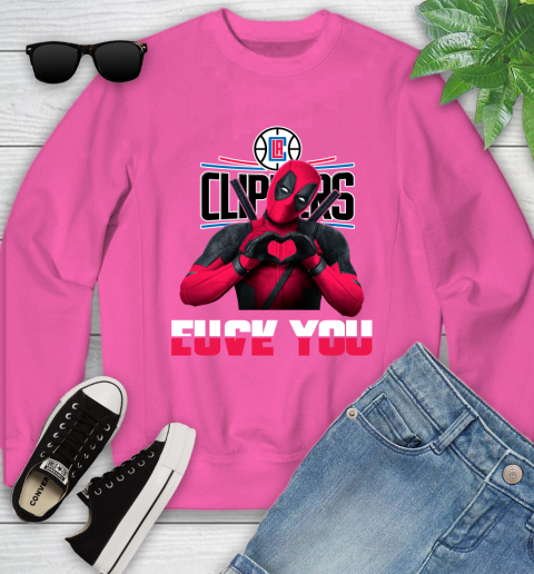 NBA LA Clippers Deadpool Love You Fuck You Basketball Youth Sweatshirt 6