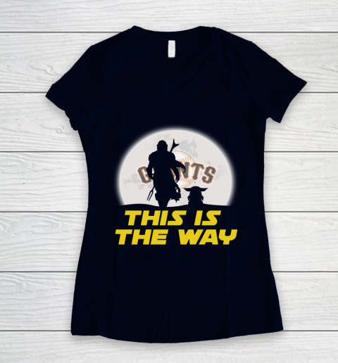 San Francisco Giants MLB Baseball Star Wars Yoda And Mandalorian This Is The Way Women's V-Neck T-Shirt 3 San Francisco Giants MLB Baseball Star Wars Yoda And Mandalorian This Is The Way Women's V-Neck T-Shirt - Image 3