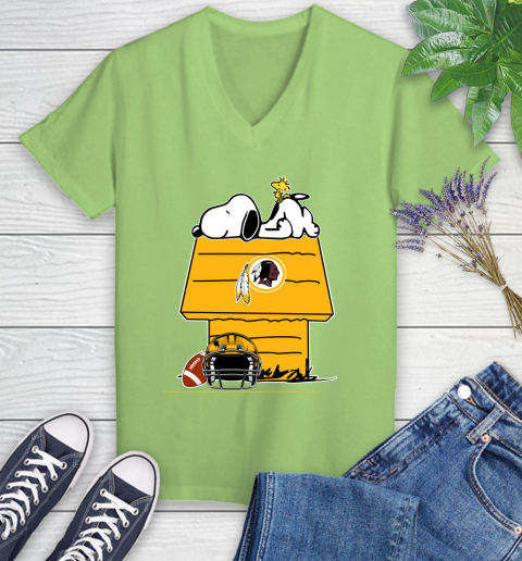 Washington Redskins NFL Football Snoopy Woodstock The Peanuts Movie Women's V-Neck T-Shirt 11